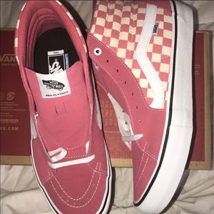 >Ⓜ️SH8-Hi PRO ULTRA CUSH CHECKERBOARD DESERT ROSE WHITE🌎 UNISEX BRAND NEW VANS